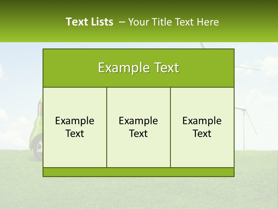 A Small Green Car Parked In A Field With Windmills In The Background PowerPoint Template