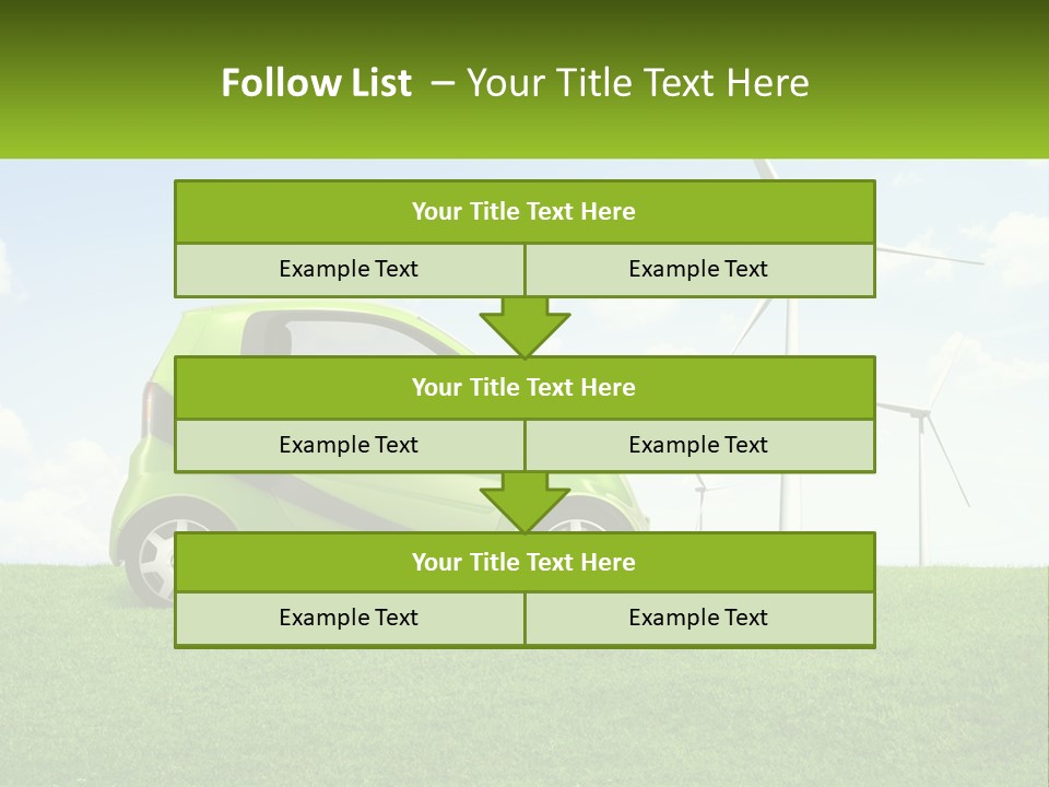 A Small Green Car Parked In A Field With Windmills In The Background PowerPoint Template