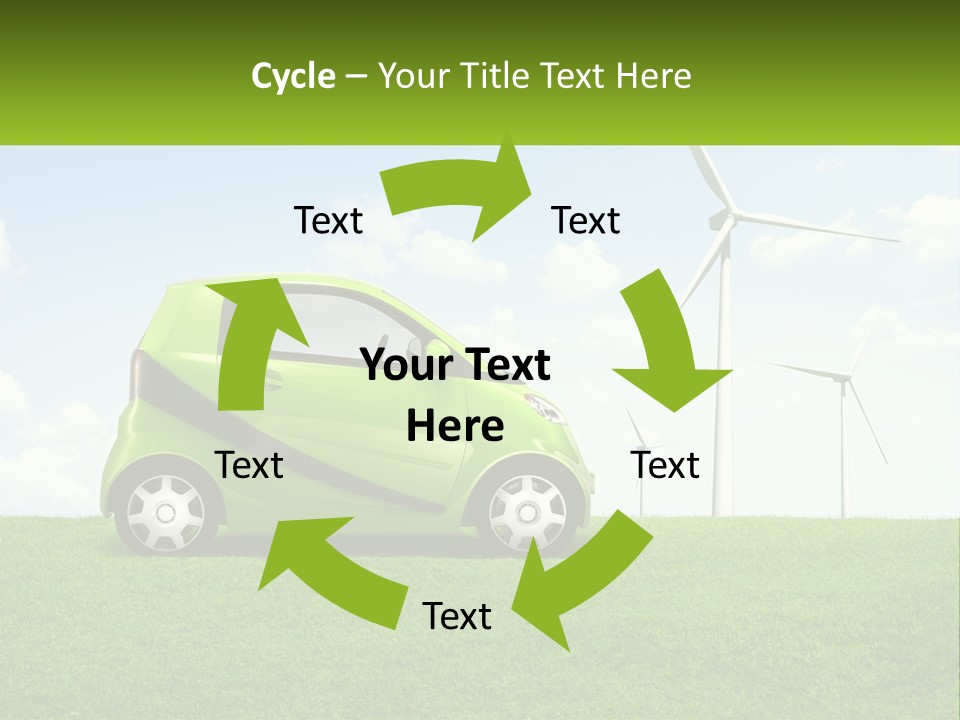 A Small Green Car Parked In A Field With Windmills In The Background PowerPoint Template