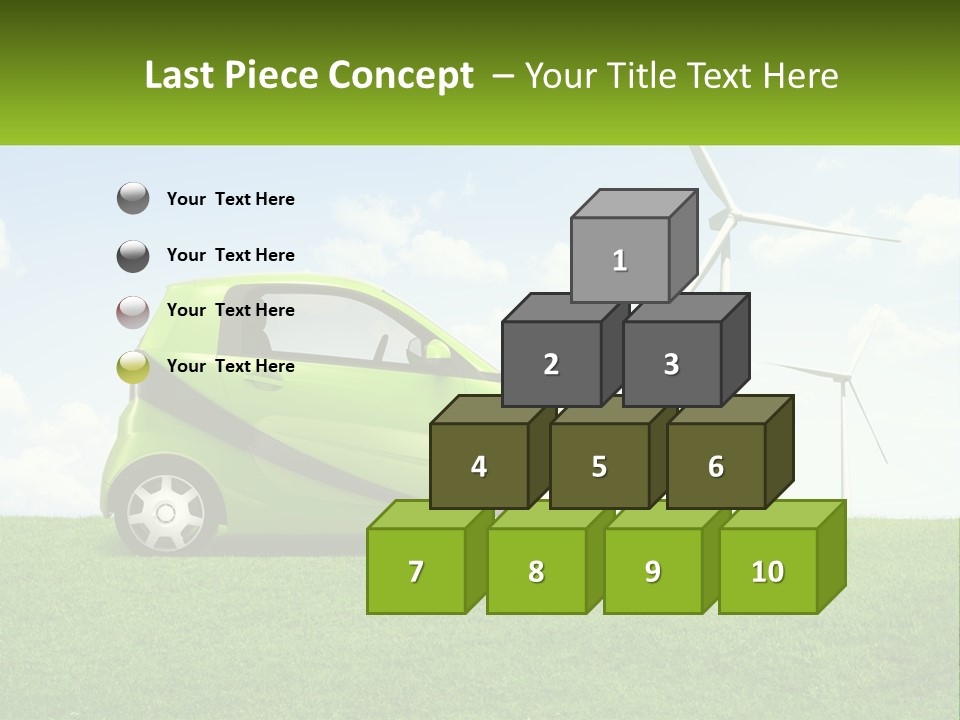 A Small Green Car Parked In A Field With Windmills In The Background PowerPoint Template