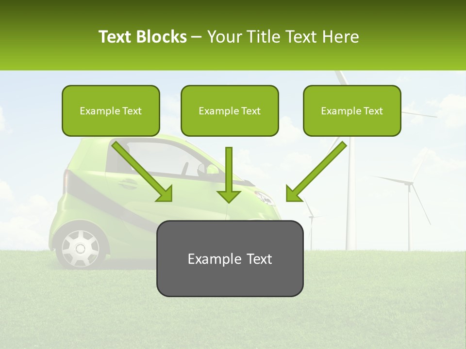 A Small Green Car Parked In A Field With Windmills In The Background PowerPoint Template
