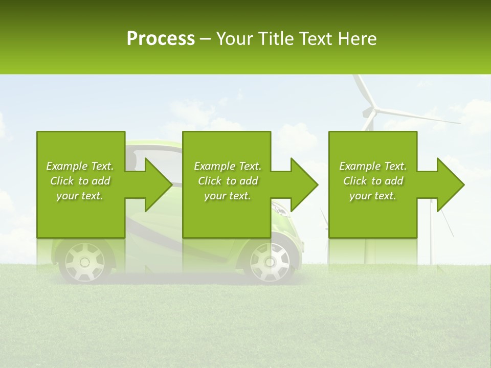 A Small Green Car Parked In A Field With Windmills In The Background PowerPoint Template