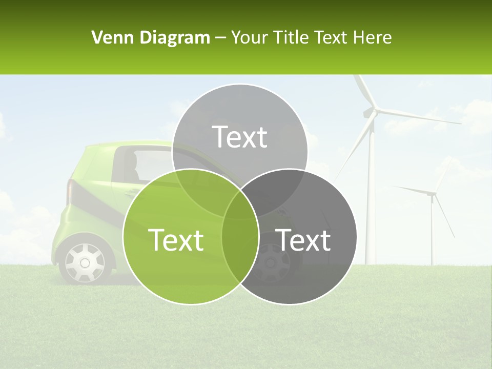 A Small Green Car Parked In A Field With Windmills In The Background PowerPoint Template