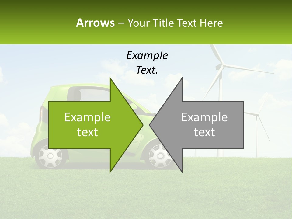 A Small Green Car Parked In A Field With Windmills In The Background PowerPoint Template