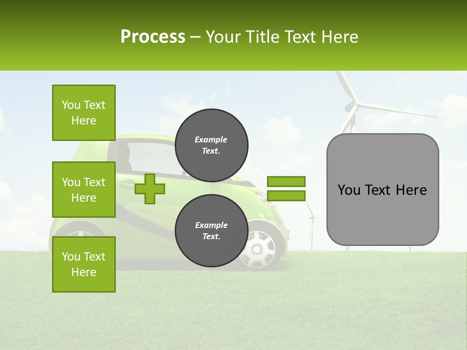 A Small Green Car Parked In A Field With Windmills In The Background PowerPoint Template
