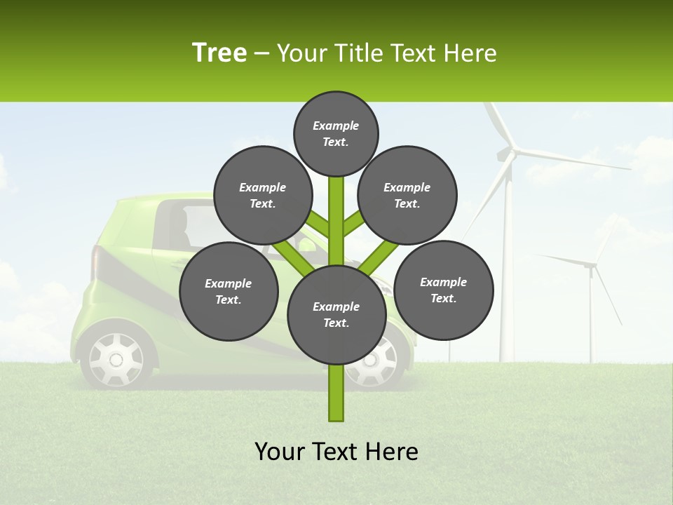 A Small Green Car Parked In A Field With Windmills In The Background PowerPoint Template