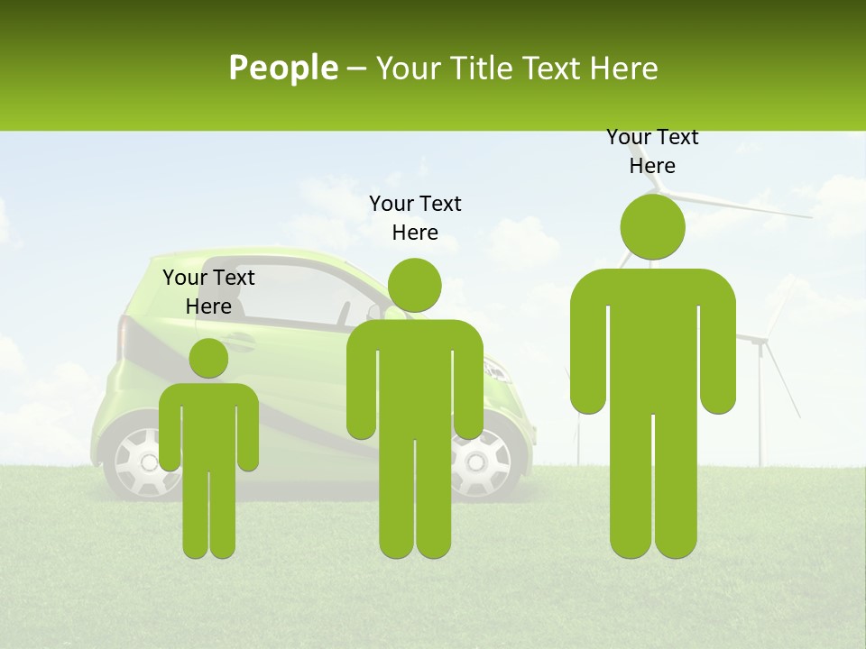 A Small Green Car Parked In A Field With Windmills In The Background PowerPoint Template