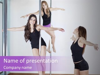 A Woman Standing On A Pole In Front Of A Mirror PowerPoint Template
