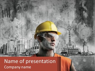 A Man Wearing A Hard Hat And Safety Glasses PowerPoint Template