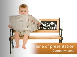 A Child Sitting On A Bench Reading A Newspaper PowerPoint Template