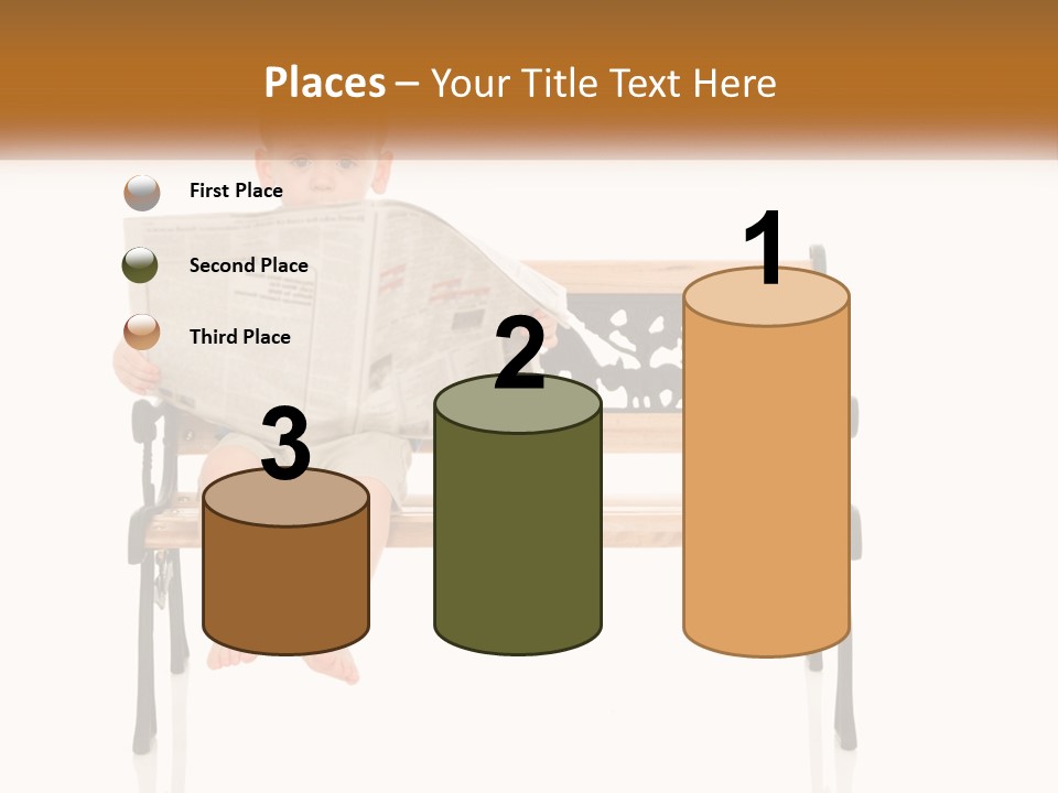 A Child Sitting On A Bench Reading A Newspaper PowerPoint Template