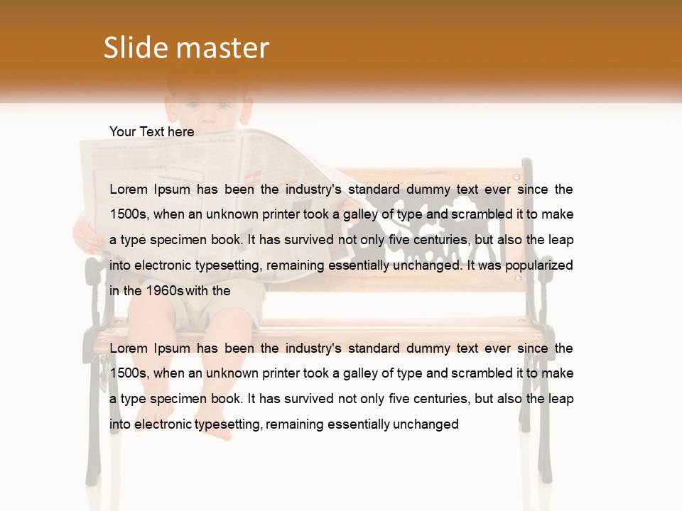 A Child Sitting On A Bench Reading A Newspaper PowerPoint Template