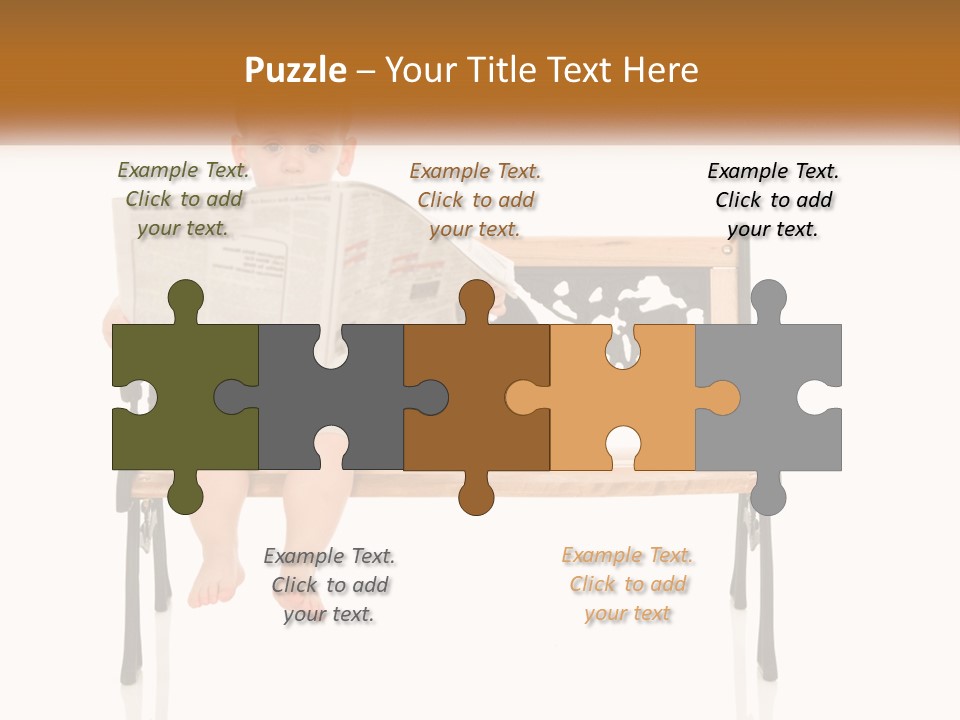 A Child Sitting On A Bench Reading A Newspaper PowerPoint Template