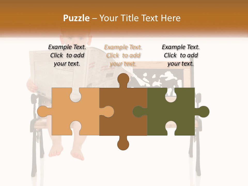 A Child Sitting On A Bench Reading A Newspaper PowerPoint Template