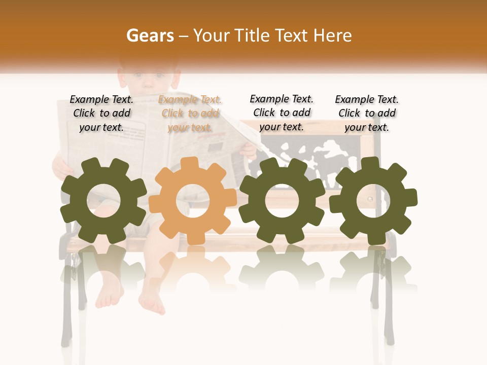 A Child Sitting On A Bench Reading A Newspaper PowerPoint Template