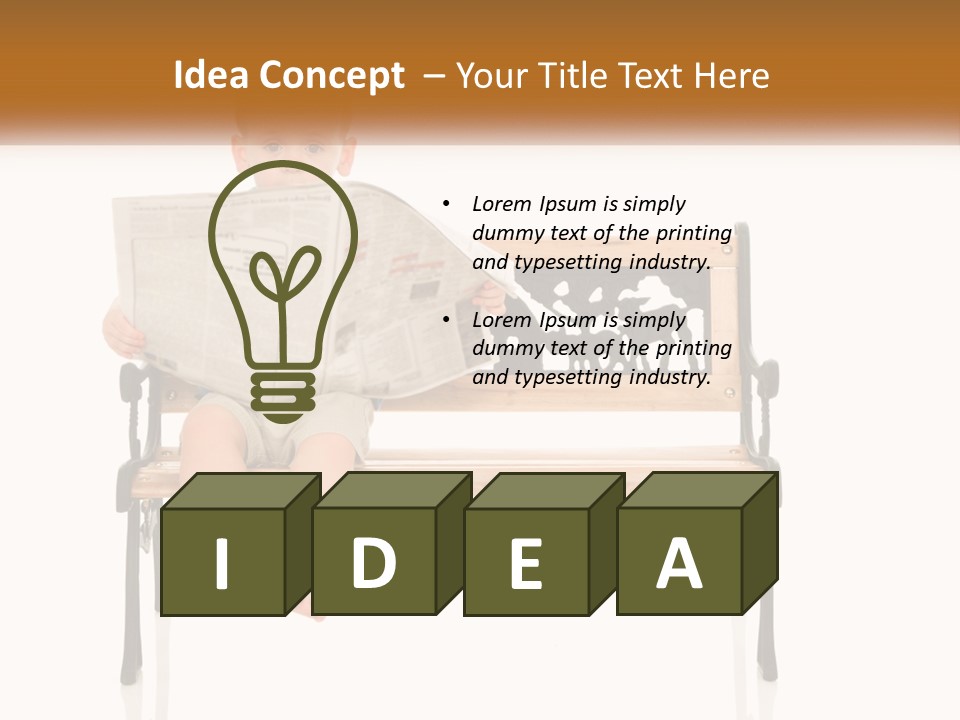 A Child Sitting On A Bench Reading A Newspaper PowerPoint Template