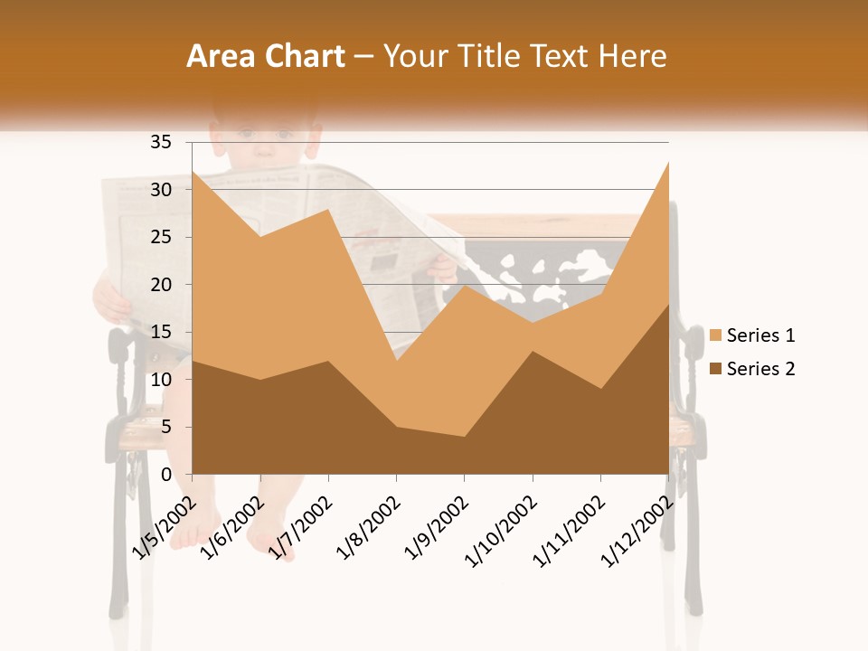 A Child Sitting On A Bench Reading A Newspaper PowerPoint Template