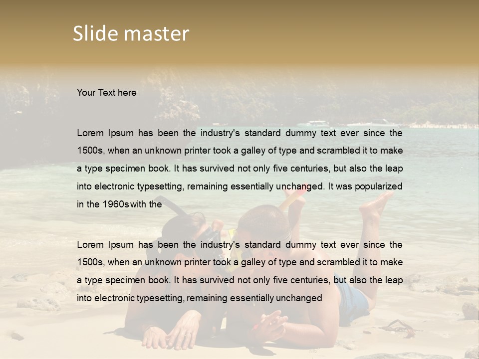 A Man And A Woman Laying On The Beach PowerPoint Template