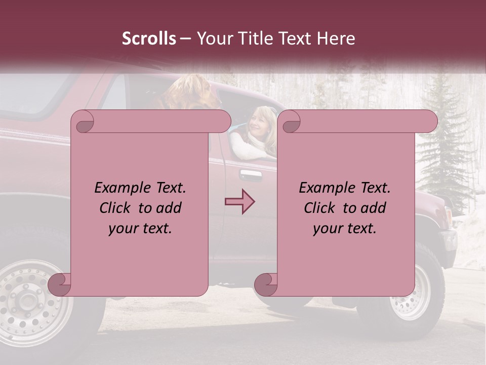 A Woman Sitting In A Red Truck With Her Dog PowerPoint Template