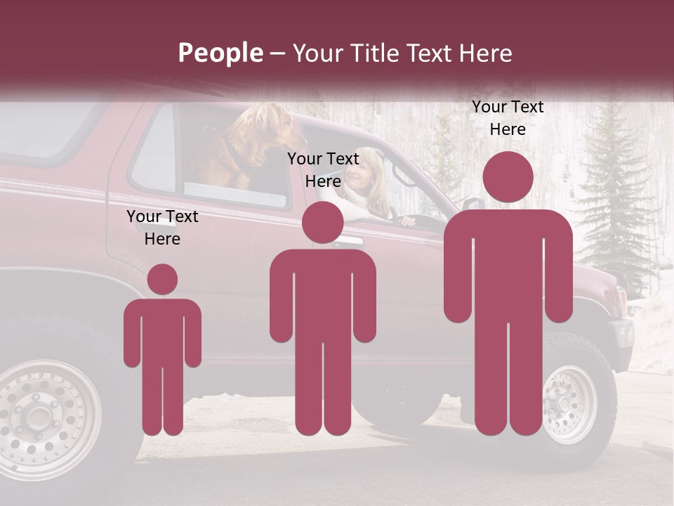 A Woman Sitting In A Red Truck With Her Dog PowerPoint Template