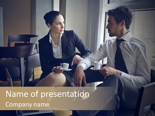 A Man And A Woman Sitting At A Table With A Cup Of Coffee PowerPoint Template