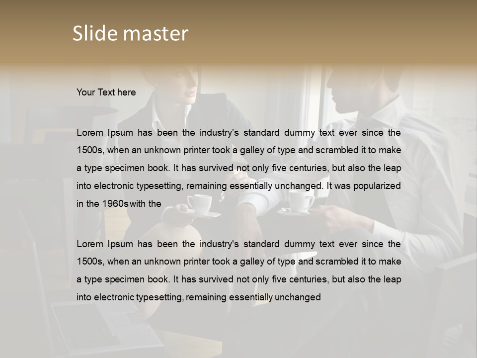 A Man And A Woman Sitting At A Table With A Cup Of Coffee PowerPoint Template