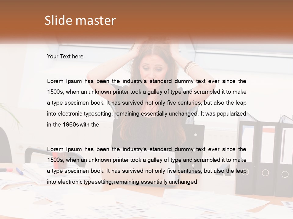 A Woman Sitting At A Desk With A Laptop PowerPoint Template