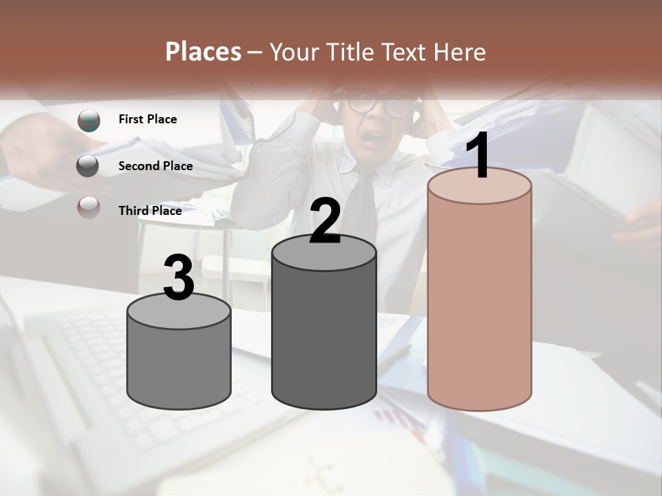 A Man In A Tie Is Surrounded By Files PowerPoint Template