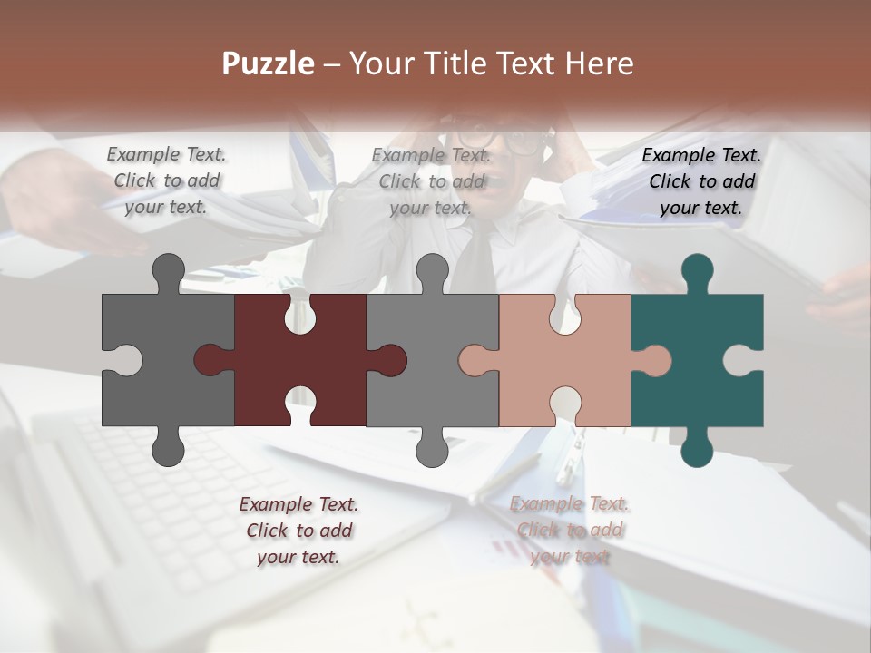 A Man In A Tie Is Surrounded By Files PowerPoint Template