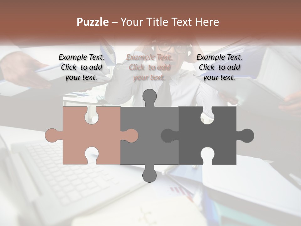 A Man In A Tie Is Surrounded By Files PowerPoint Template