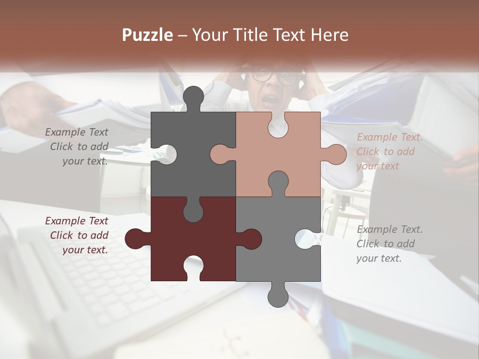 A Man In A Tie Is Surrounded By Files PowerPoint Template