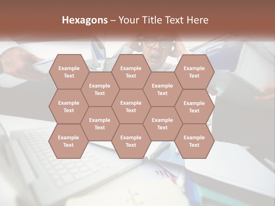 A Man In A Tie Is Surrounded By Files PowerPoint Template