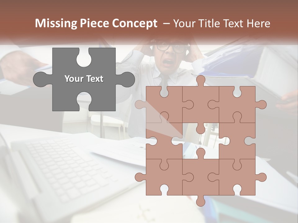 A Man In A Tie Is Surrounded By Files PowerPoint Template