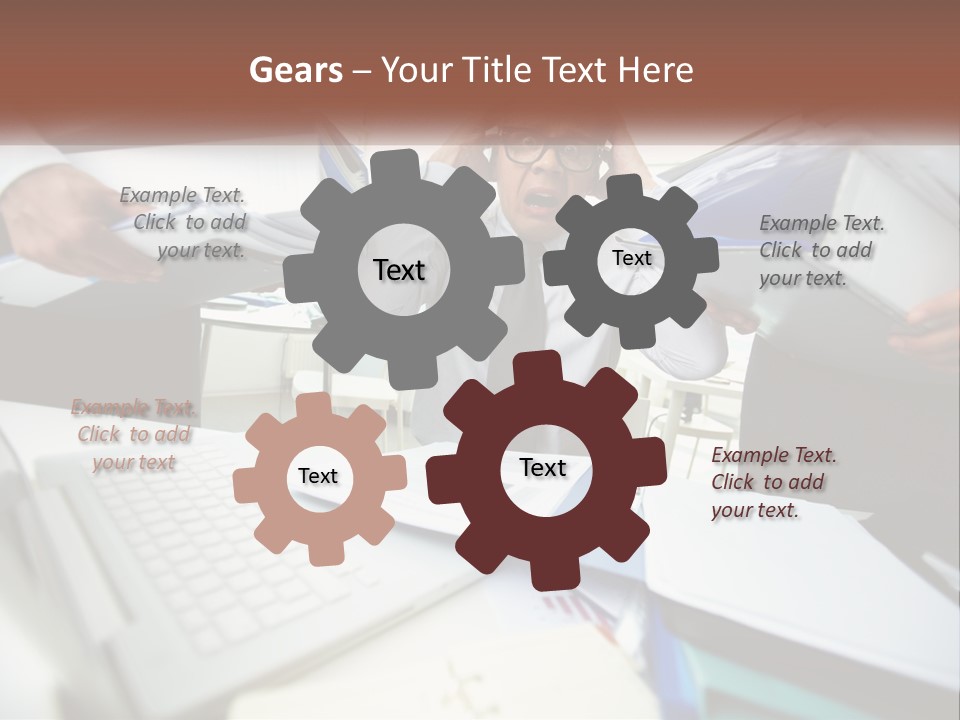 A Man In A Tie Is Surrounded By Files PowerPoint Template