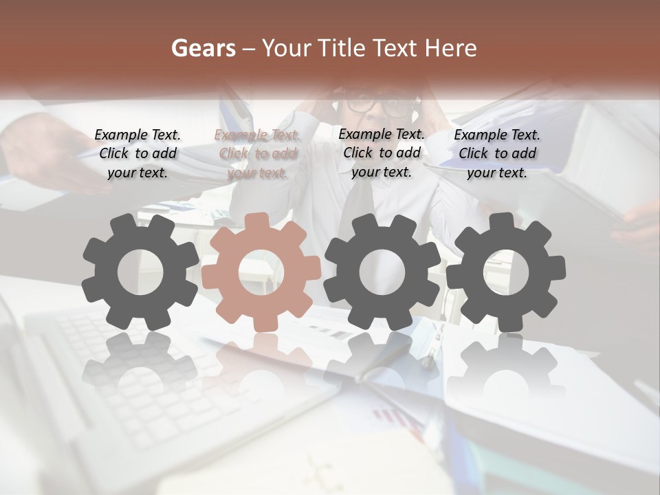 A Man In A Tie Is Surrounded By Files PowerPoint Template