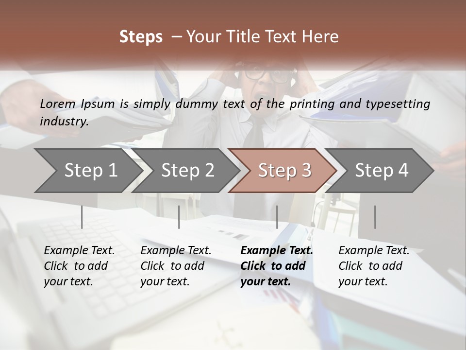 A Man In A Tie Is Surrounded By Files PowerPoint Template