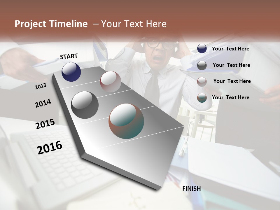 A Man In A Tie Is Surrounded By Files PowerPoint Template