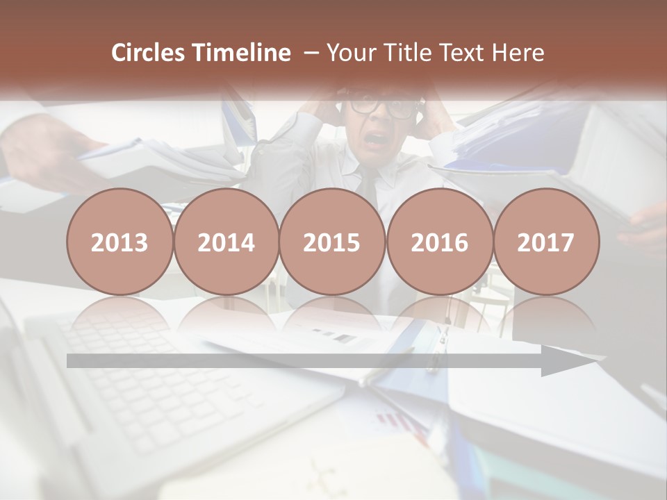 A Man In A Tie Is Surrounded By Files PowerPoint Template