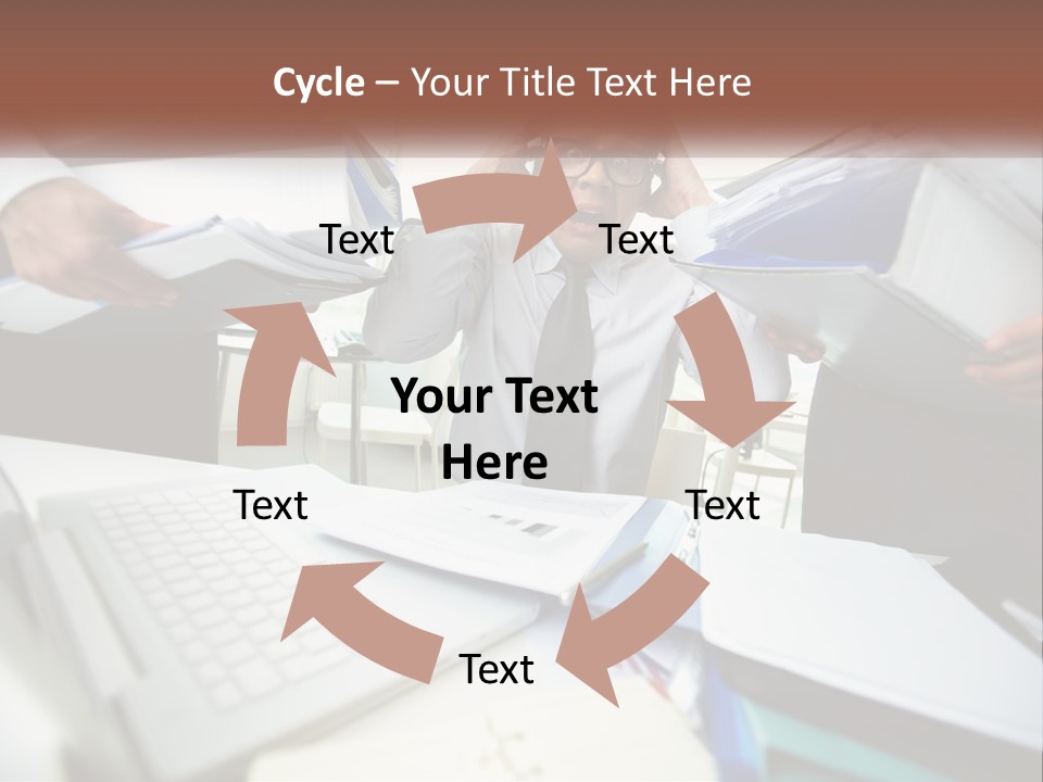 A Man In A Tie Is Surrounded By Files PowerPoint Template