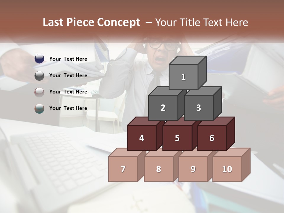 A Man In A Tie Is Surrounded By Files PowerPoint Template
