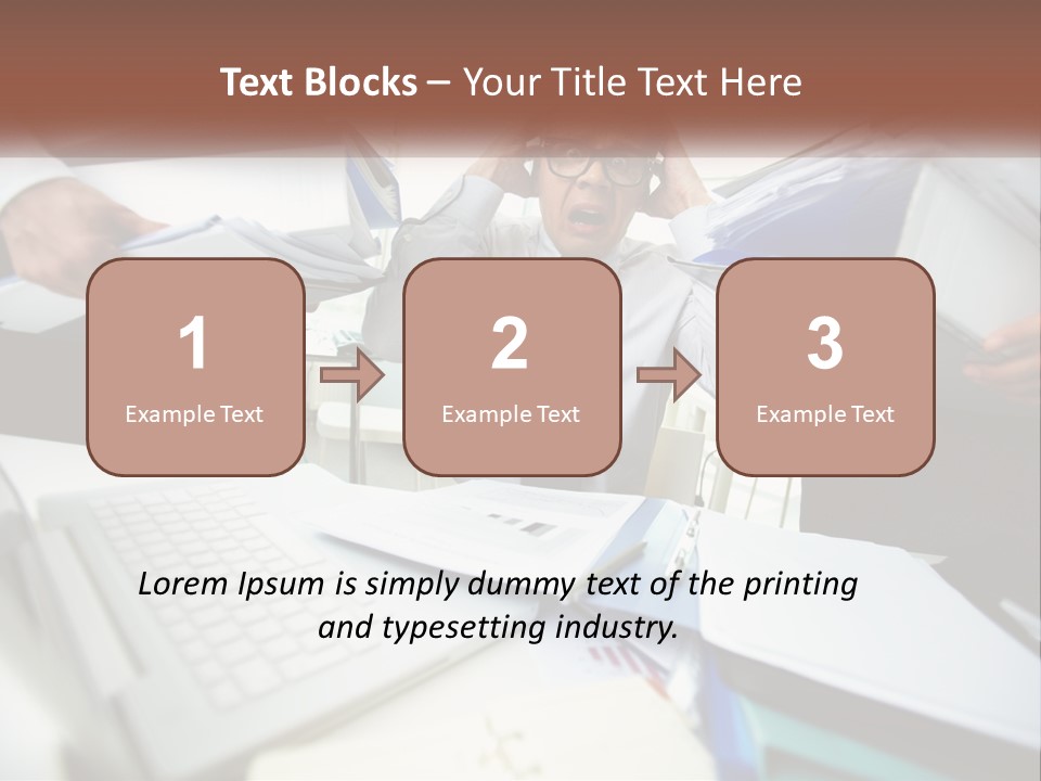A Man In A Tie Is Surrounded By Files PowerPoint Template