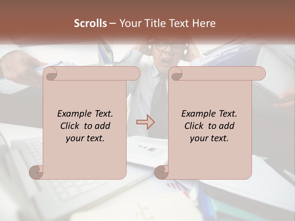 A Man In A Tie Is Surrounded By Files PowerPoint Template