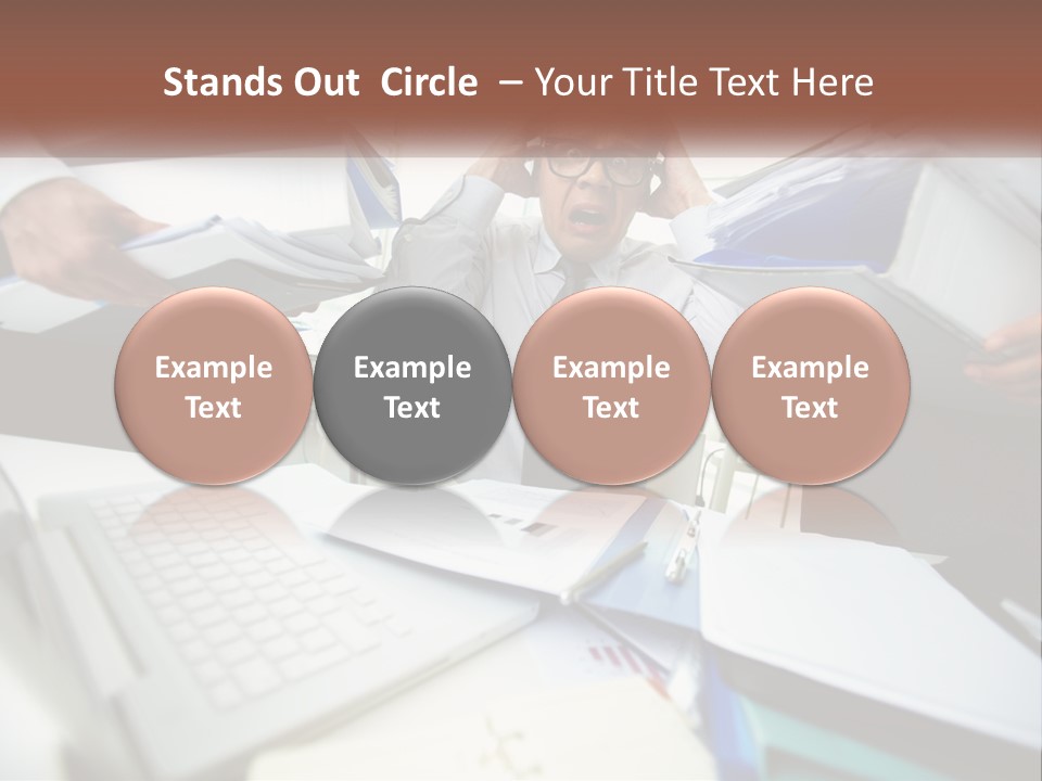 A Man In A Tie Is Surrounded By Files PowerPoint Template