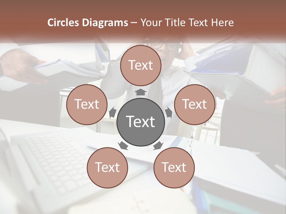 A Man In A Tie Is Surrounded By Files PowerPoint Template