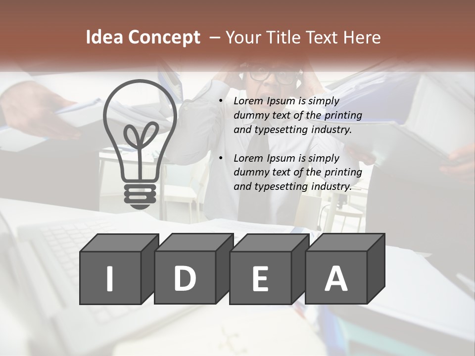 A Man In A Tie Is Surrounded By Files PowerPoint Template