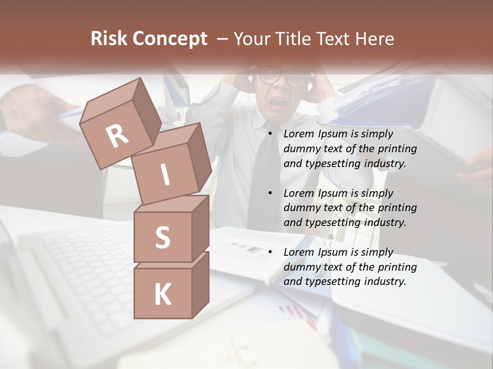 A Man In A Tie Is Surrounded By Files PowerPoint Template