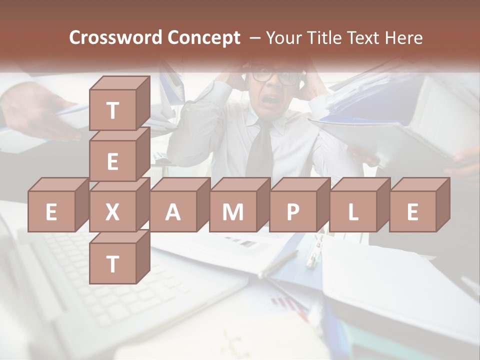 A Man In A Tie Is Surrounded By Files PowerPoint Template