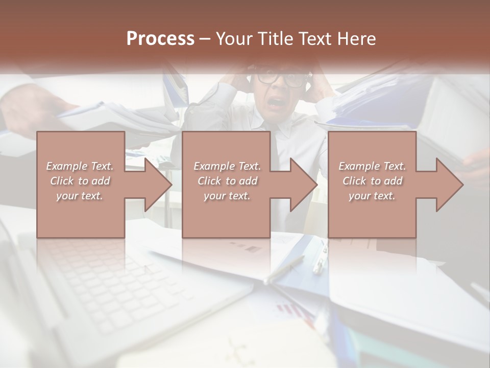 A Man In A Tie Is Surrounded By Files PowerPoint Template