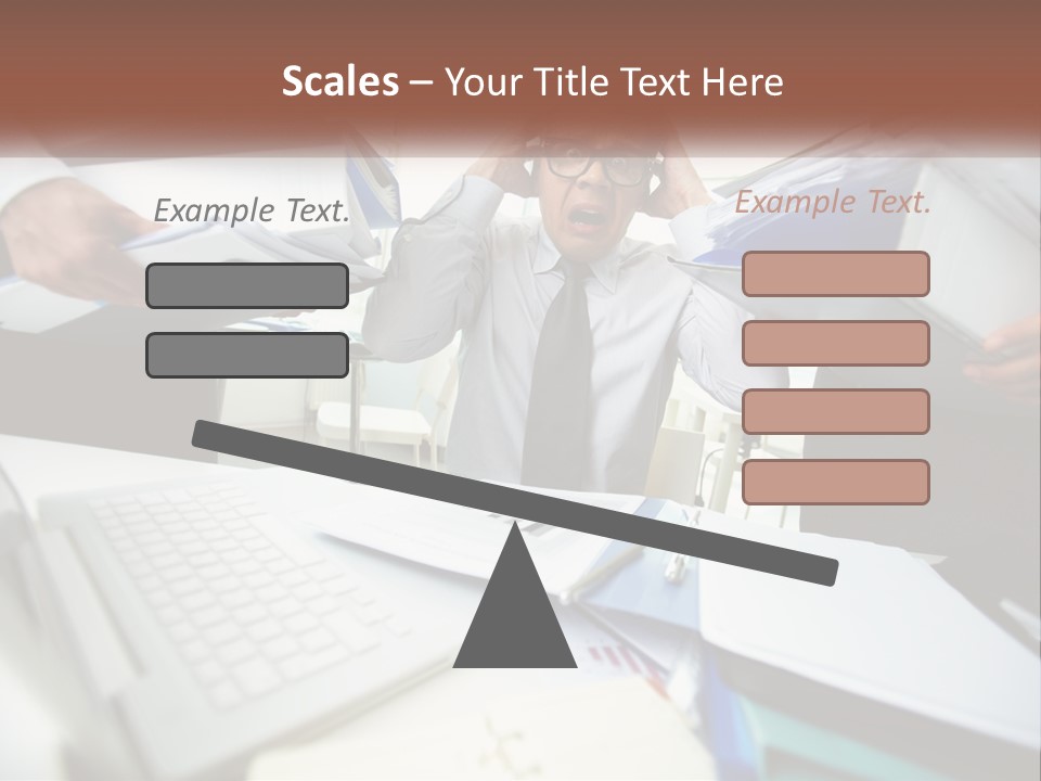 A Man In A Tie Is Surrounded By Files PowerPoint Template