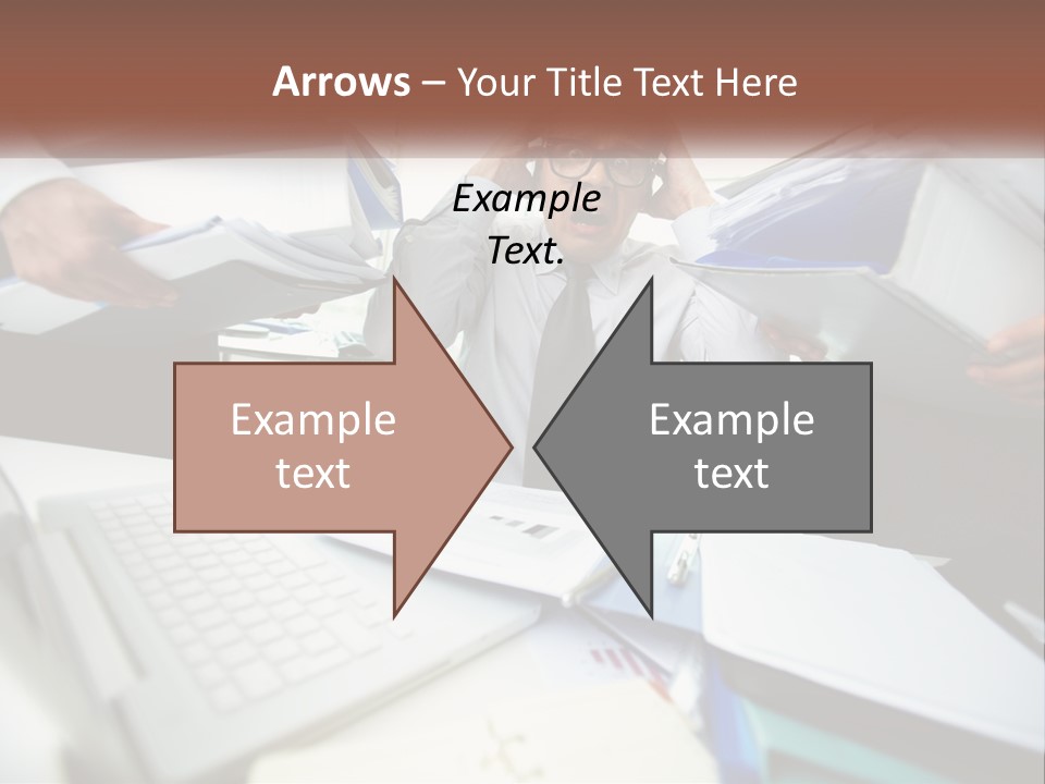 A Man In A Tie Is Surrounded By Files PowerPoint Template